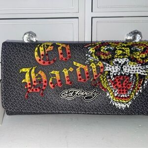 NWT Ed Hardy Black Wallet with Tiger and Red Accents